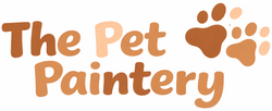 Logo of 'The Pet Paintery' with paw prints on a white background