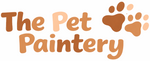 Logo of 'The Pet Paintery' with paw prints on a white background