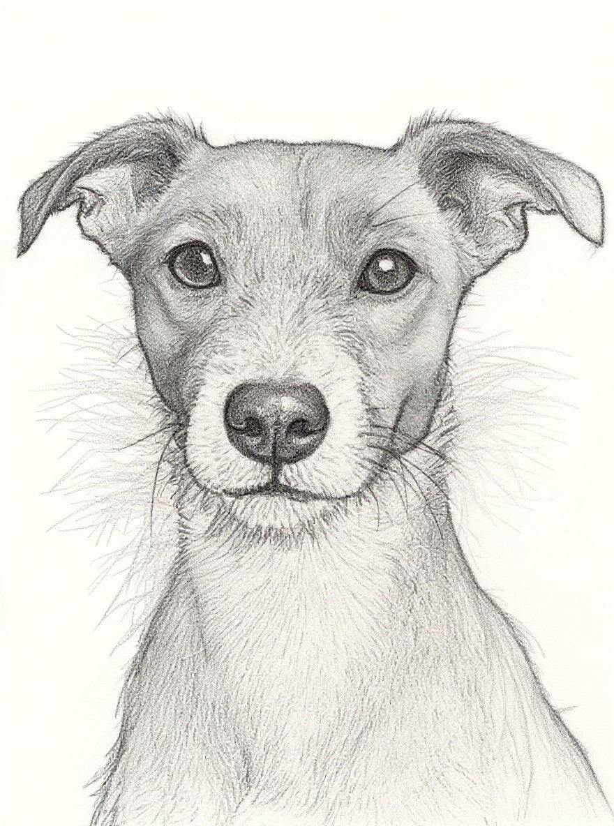 AI-generated pencil sketch style pet portrait of a dog
